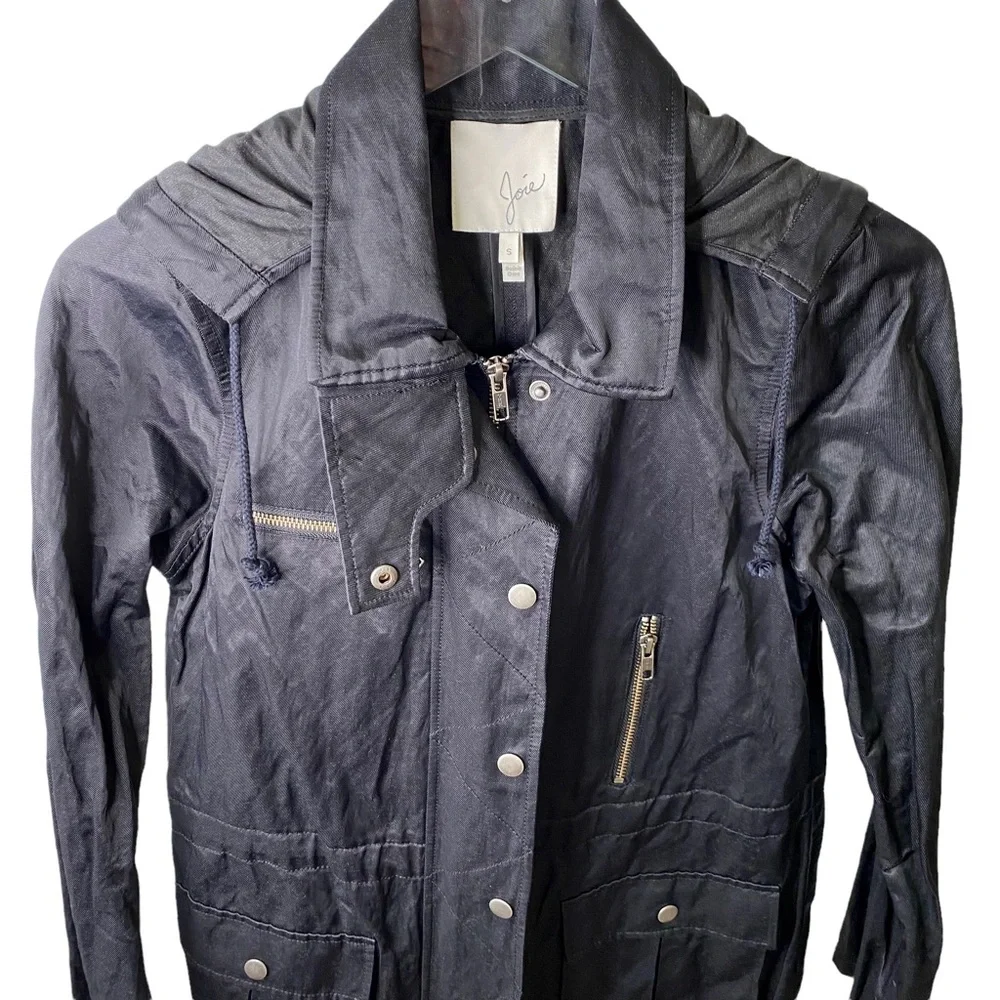 JOIE Silky Nylon Barker Utility Jacket Buttons Snaps Zippers Drawstring Small - Picture 4 of 15